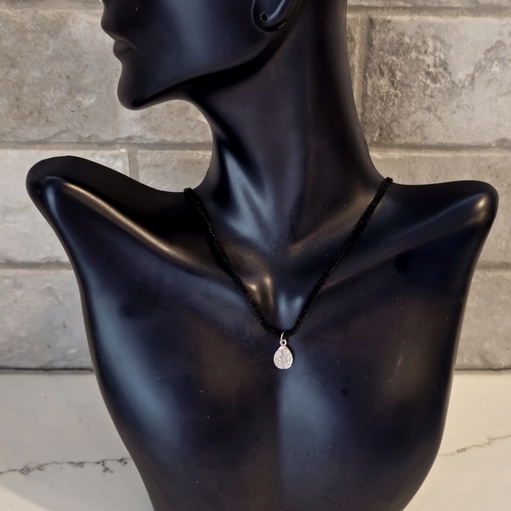 Maison Bettina Duncan Silver Diamond Ladybug Pendant on Leather Choker Necklace